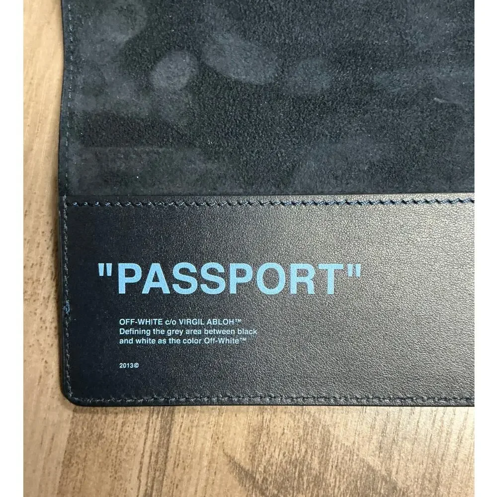 Off-White Blue Quote Genuine Leather Passport Holder